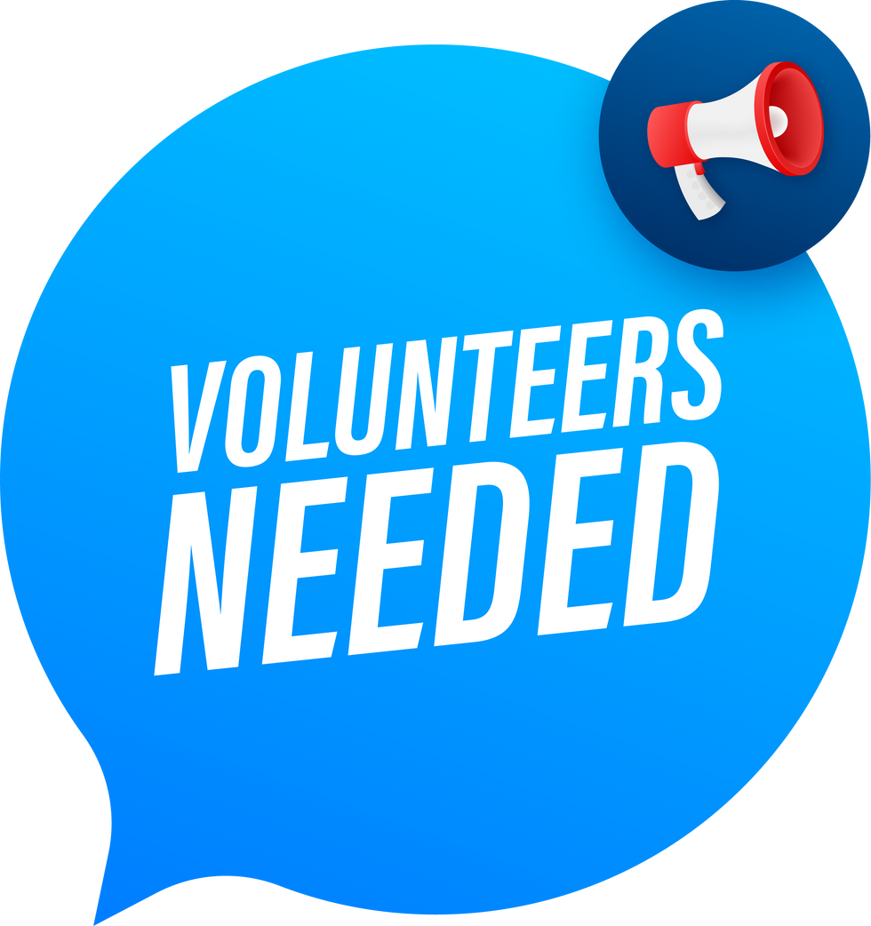 Megaphone label with volunteers needed. Megaphone banner